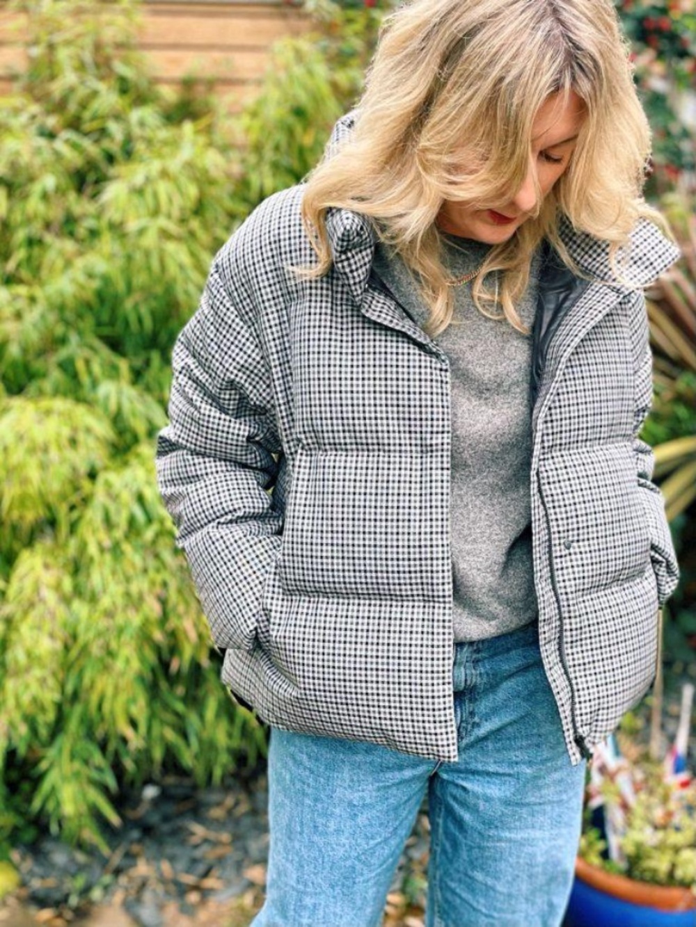 Uniqlo PATTERNED DOWN JACKET / check short jacket